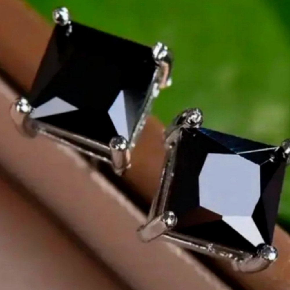 NEW! 14K Black Diamond Square Stud Earrings